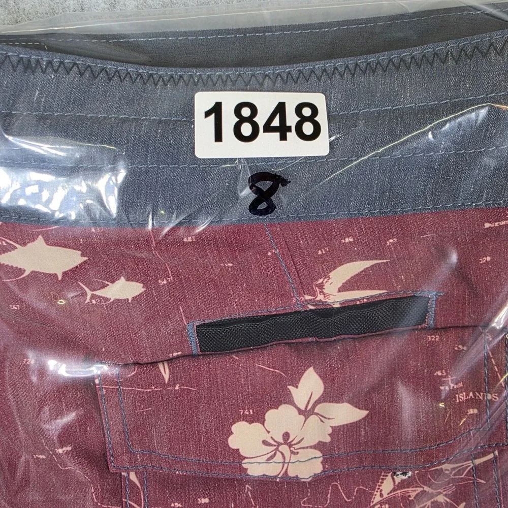 Salty Crew Seaboard Deck Shorts Men's‎ Size 32 Swim Trunks Maroon Floral Map